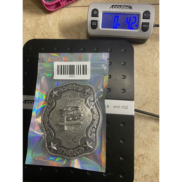 Nocona Buckle Silver Tone cross cowboy on knees horse - Picture 6 of 6